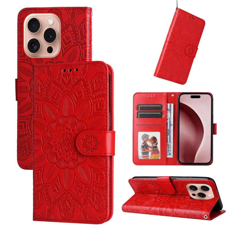 Embossed Sunflower Leather Phone Case, For iPhone 16e, For iPhone 15 Pro Max, For iPhone 15 Pro, For iPhone 15 Plus