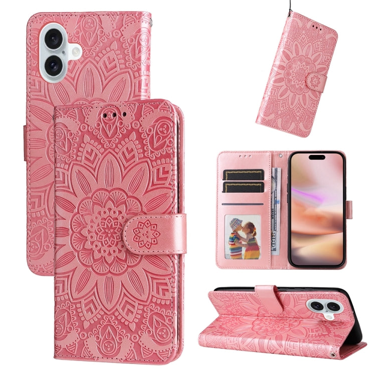 Embossed Sunflower Leather Phone Case, For iPhone 16e, For iPhone 15 Pro Max, For iPhone 15 Pro, For iPhone 15 Plus