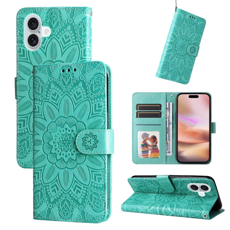Embossed Sunflower Leather Phone Case, For iPhone 16e, For iPhone 15 Pro Max, For iPhone 15 Pro, For iPhone 15 Plus