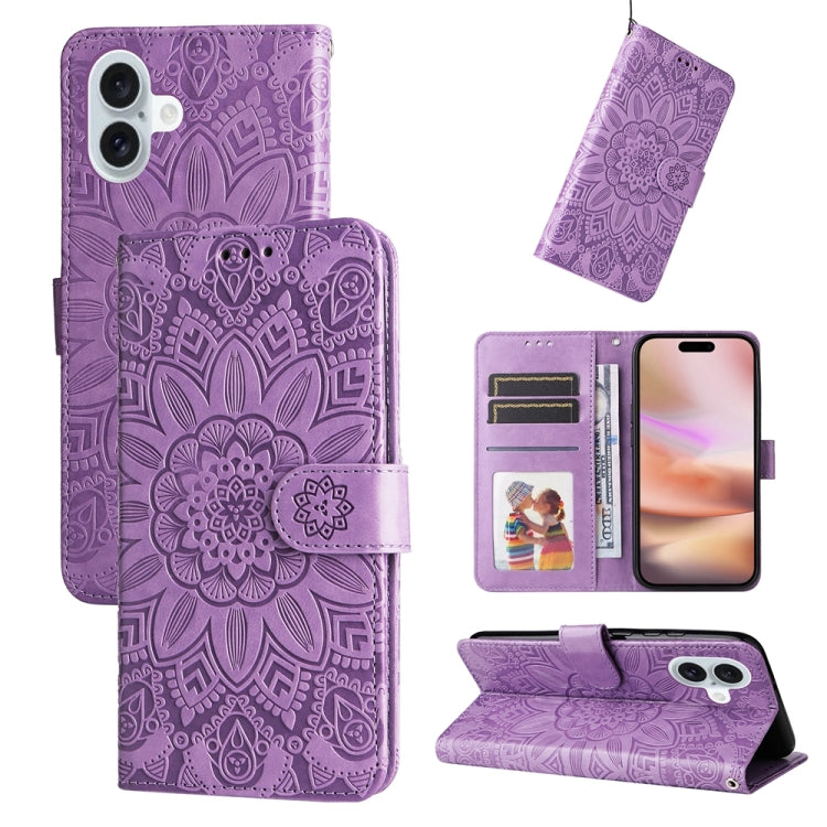 Embossed Sunflower Leather Phone Case, For iPhone 16e, For iPhone 15 Pro Max, For iPhone 15 Pro, For iPhone 15 Plus