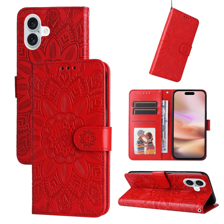 Embossed Sunflower Leather Phone Case, For iPhone 16e, For iPhone 15 Pro Max, For iPhone 15 Pro, For iPhone 15 Plus