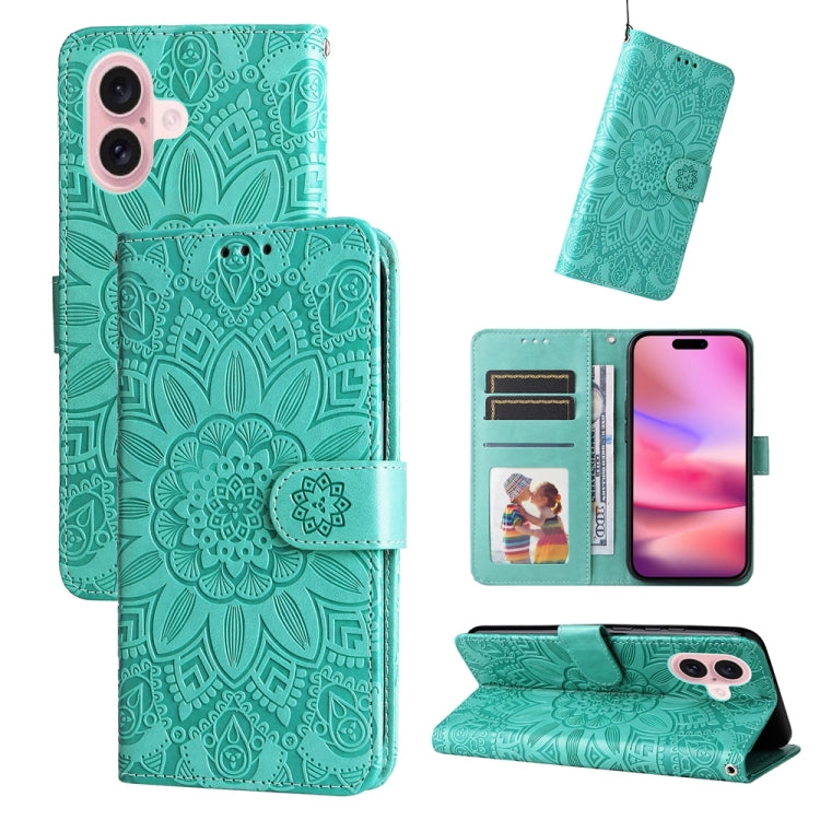Embossed Sunflower Leather Phone Case, For iPhone 16, For iPhone 15 Pro Max, For iPhone 15 Pro, For iPhone 15 Plus