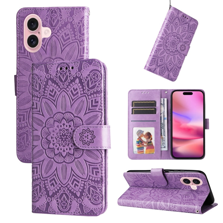 Embossed Sunflower Leather Phone Case, For iPhone 16, For iPhone 15 Pro Max, For iPhone 15 Pro, For iPhone 15 Plus