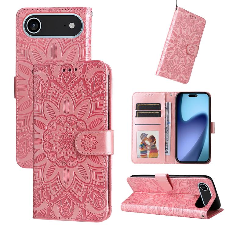 Embossed Sunflower Leather Phone Case, For iPhone 16 Pro Max, For iPhone 16 Pro, For iPhone 16 Plus, For iPhone 16