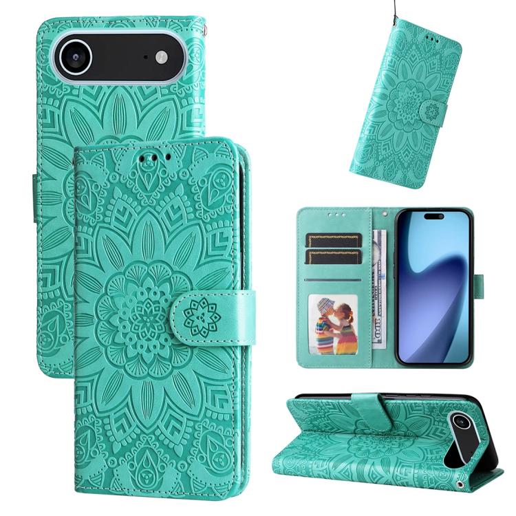 Embossed Sunflower Leather Phone Case, For iPhone 16 Pro Max, For iPhone 16 Pro, For iPhone 16 Plus, For iPhone 16