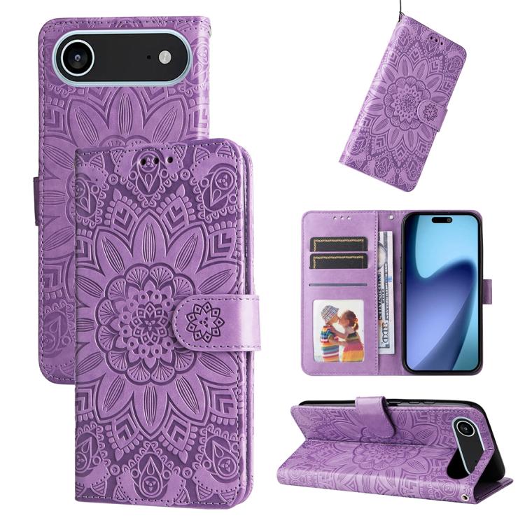 Embossed Sunflower Leather Phone Case, For iPhone 16 Pro Max, For iPhone 16 Pro, For iPhone 16 Plus, For iPhone 16