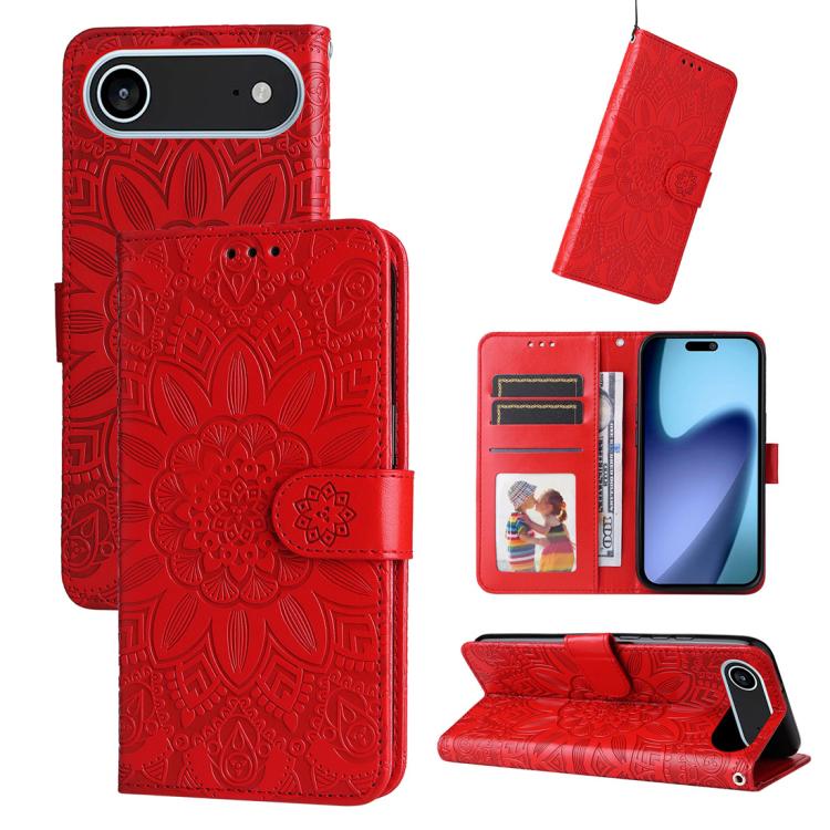 Embossed Sunflower Leather Phone Case, For iPhone 16 Pro Max, For iPhone 16 Pro, For iPhone 16 Plus, For iPhone 16