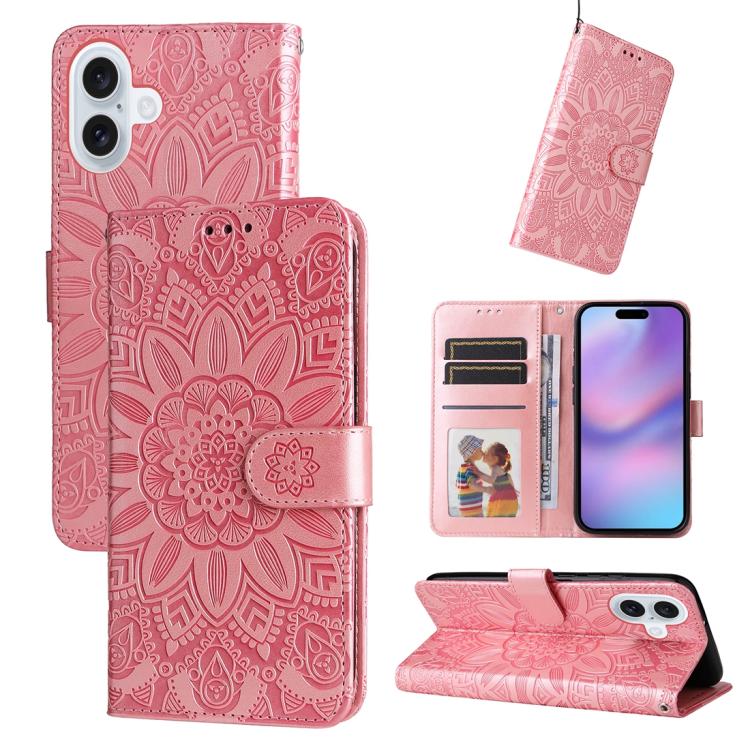 Embossed Sunflower Leather Phone Case, For iPhone 16 Pro Max, For iPhone 16 Pro, For iPhone 16 Plus, For iPhone 16