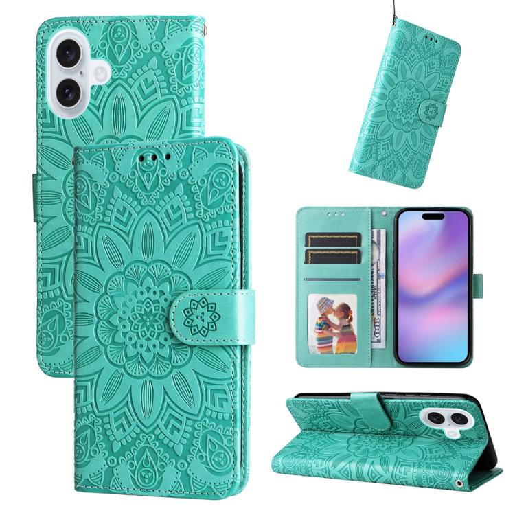 Embossed Sunflower Leather Phone Case, For iPhone 16 Pro Max, For iPhone 16 Pro, For iPhone 16 Plus, For iPhone 16