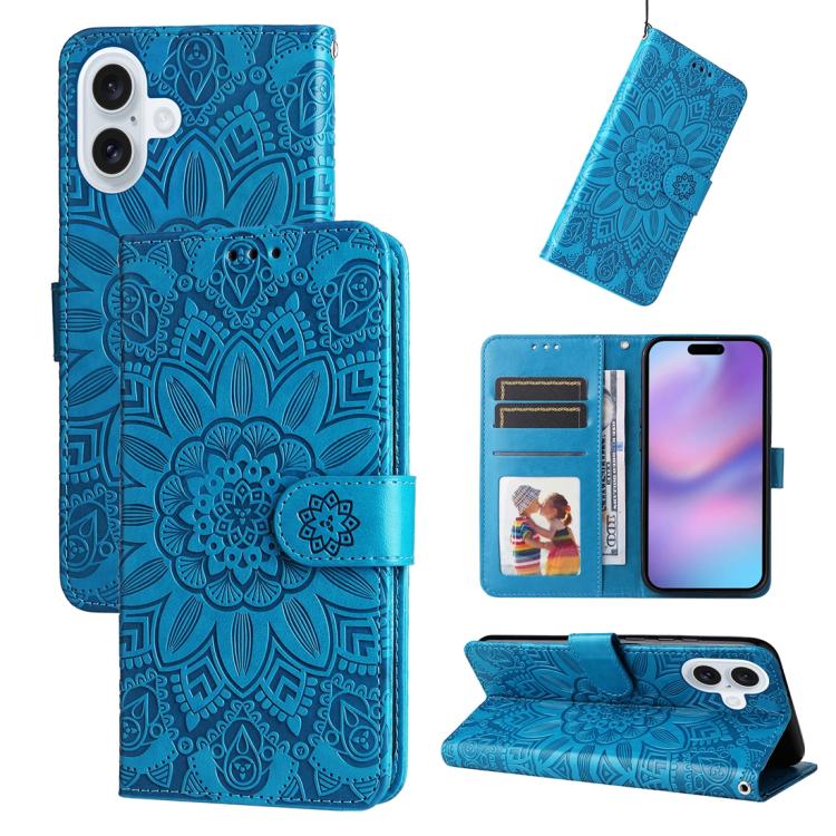 Embossed Sunflower Leather Phone Case, For iPhone 16 Pro Max, For iPhone 16 Pro, For iPhone 16 Plus, For iPhone 16