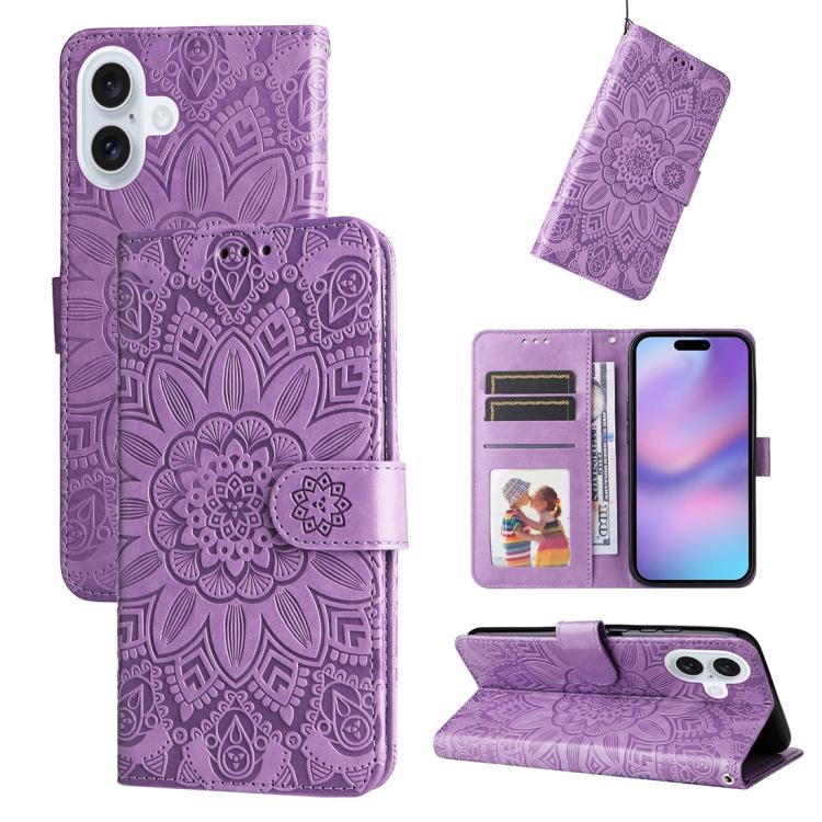 Embossed Sunflower Leather Phone Case, For iPhone 16 Pro Max, For iPhone 16 Pro, For iPhone 16 Plus, For iPhone 16