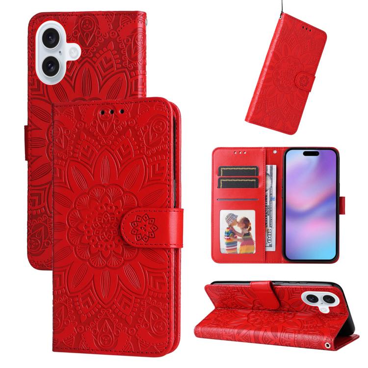 Embossed Sunflower Leather Phone Case, For iPhone 16 Pro Max, For iPhone 16 Pro, For iPhone 16 Plus, For iPhone 16