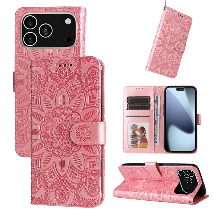Embossed Sunflower Leather Phone Case, For iPhone 16 Pro Max, For iPhone 16 Pro, For iPhone 16 Plus, For iPhone 16