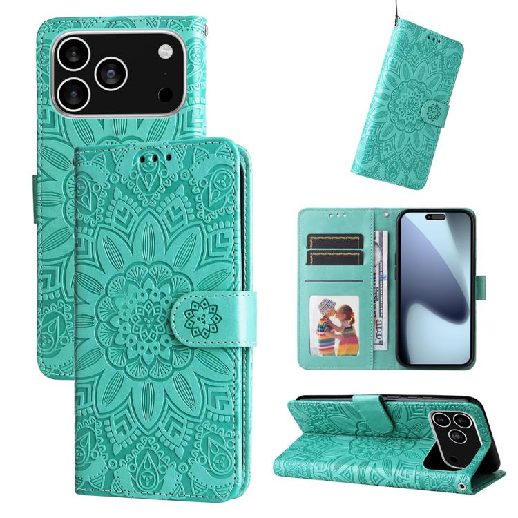 Embossed Sunflower Leather Phone Case, For iPhone 16 Pro Max, For iPhone 16 Pro, For iPhone 16 Plus, For iPhone 16