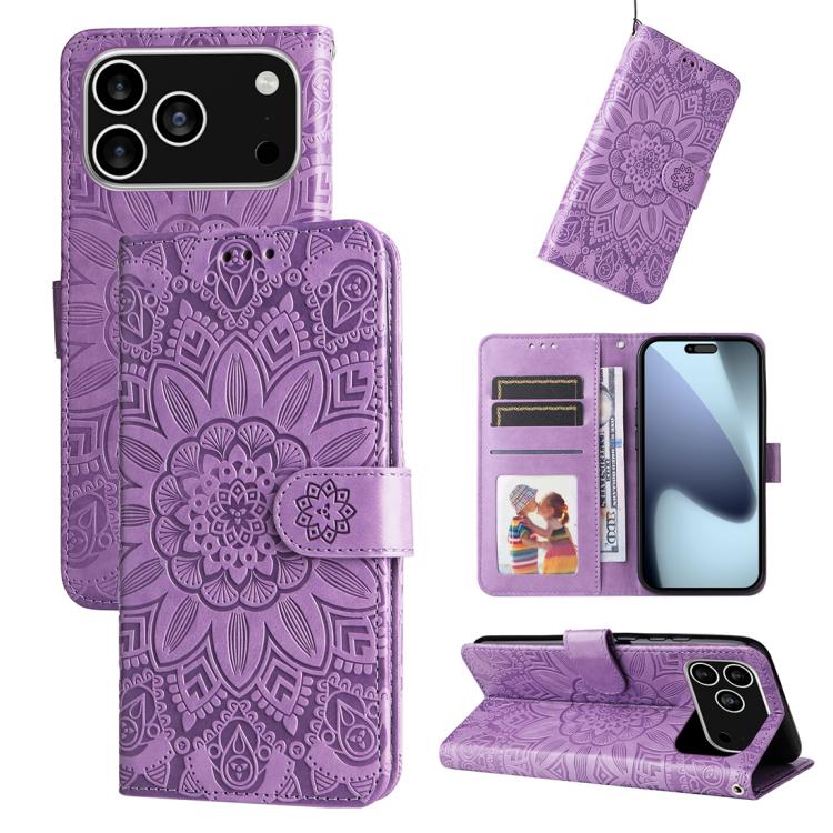 Embossed Sunflower Leather Phone Case, For iPhone 16 Pro Max, For iPhone 16 Pro, For iPhone 16 Plus, For iPhone 16
