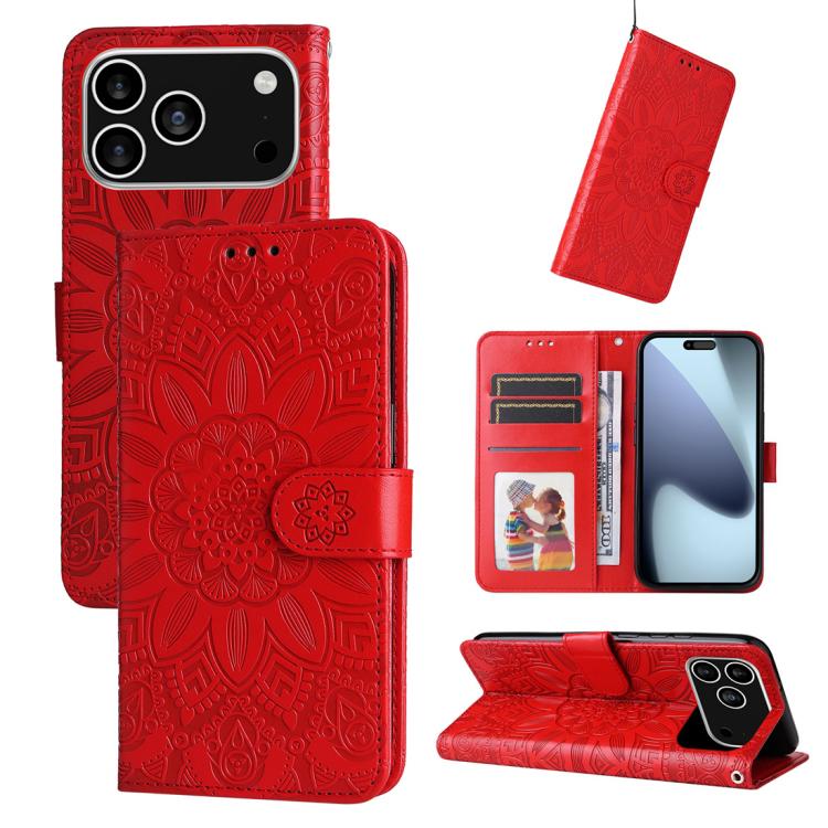 Embossed Sunflower Leather Phone Case, For iPhone 16 Pro Max, For iPhone 16 Pro, For iPhone 16 Plus, For iPhone 16
