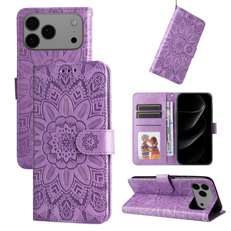 Embossed Sunflower Leather Phone Case, For iPhone 16 Pro Max, For iPhone 16 Pro, For iPhone 16 Plus, For iPhone 16