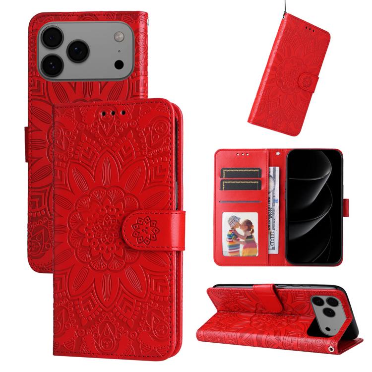 Embossed Sunflower Leather Phone Case, For iPhone 16 Pro Max, For iPhone 16 Pro, For iPhone 16 Plus, For iPhone 16