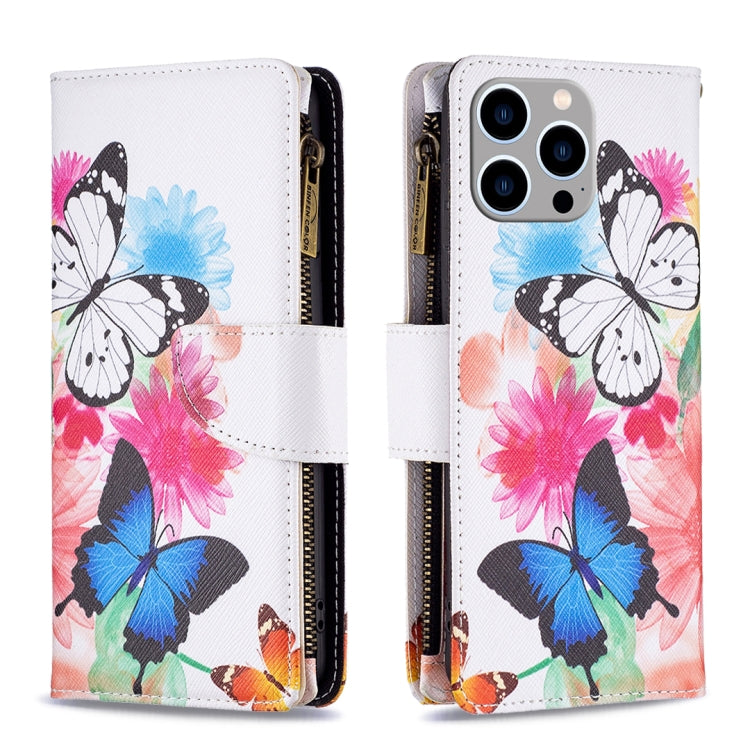 Colored Drawing Pattern Zipper Phone Leather Case, For iPhone 16 Plus, For iPhone 16