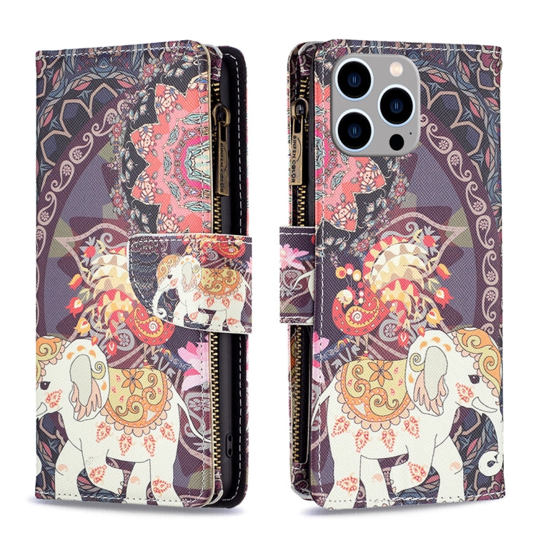 Colored Drawing Pattern Zipper Phone Leather Case, For iPhone 16 Plus, For iPhone 16