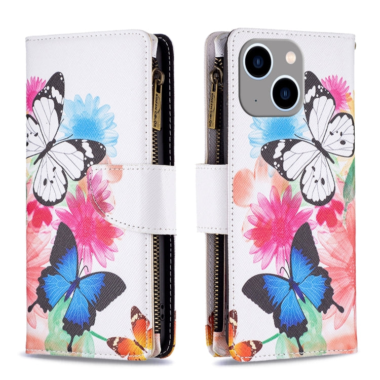 Colored Drawing Pattern Zipper Phone Leather Case, For iPhone 15 Pro Max, For iPhone 15 Pro