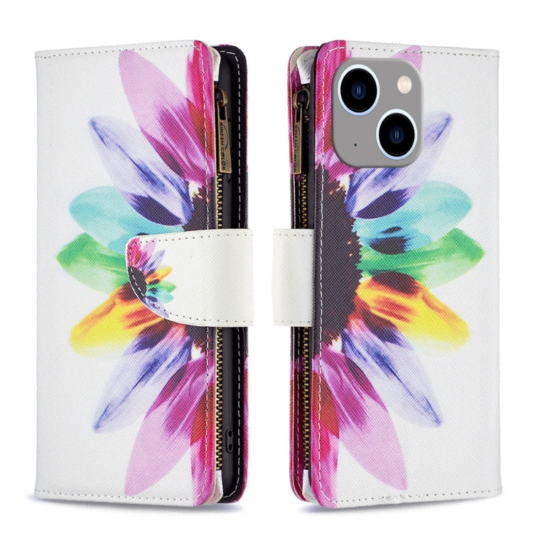 Colored Drawing Pattern Zipper Phone Leather Case, For iPhone 15 Pro Max, For iPhone 15 Pro