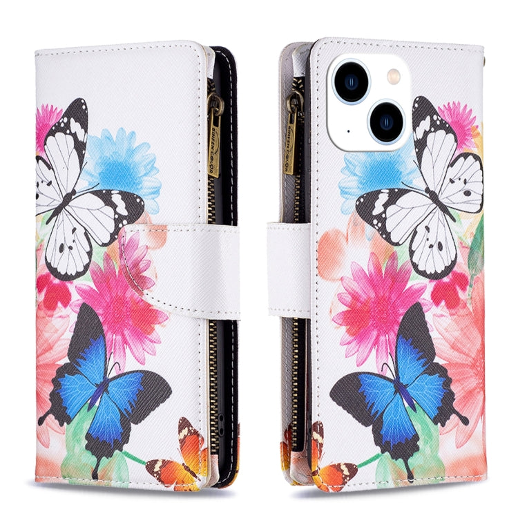 Colored Drawing Pattern Zipper Phone Leather Case, For iPhone 15 Pro Max, For iPhone 15 Pro
