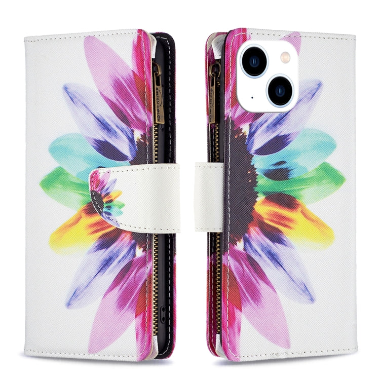 Colored Drawing Pattern Zipper Phone Leather Case, For iPhone 15 Pro Max, For iPhone 15 Pro