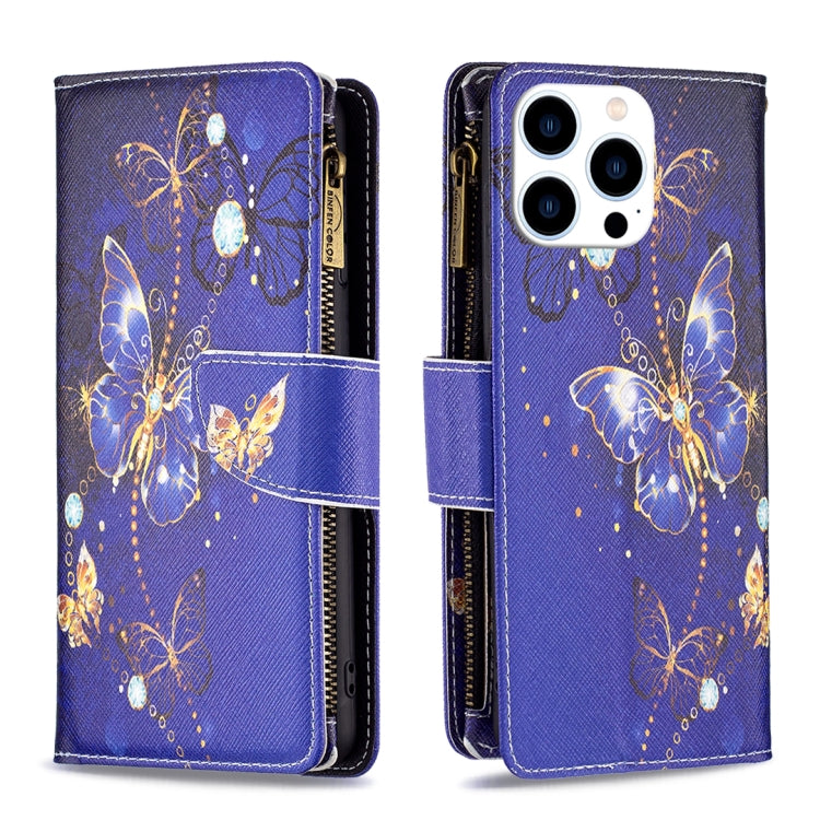 Colored Drawing Pattern Zipper Phone Leather Case, For iPhone 16 Pro Max, For iPhone 16 Pro