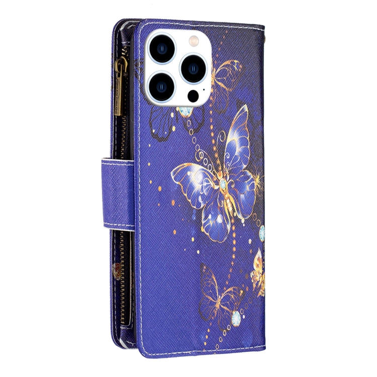 Colored Drawing Pattern Zipper Phone Leather Case, For iPhone 16 Pro Max, For iPhone 16 Pro