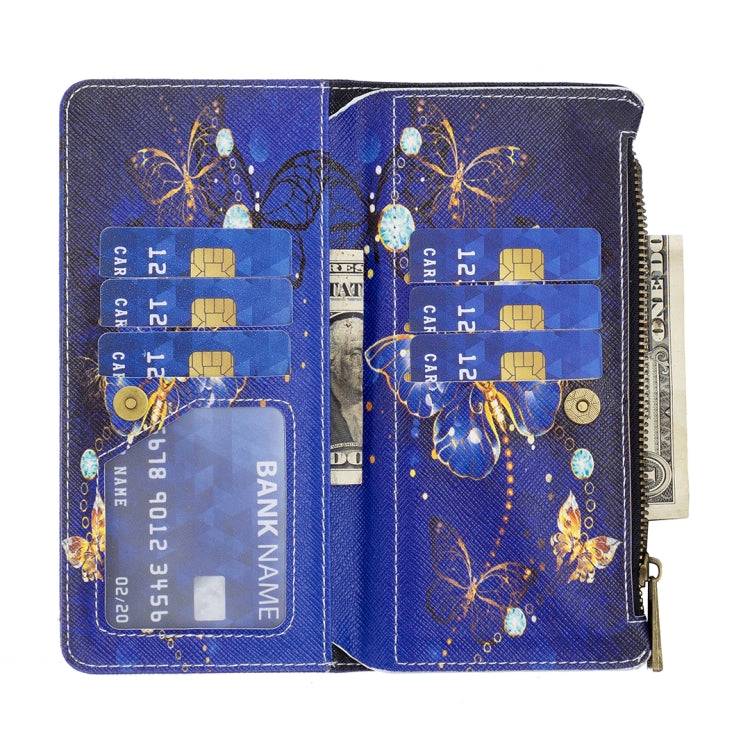 Colored Drawing Pattern Zipper Phone Leather Case, For iPhone 16 Pro Max, For iPhone 16 Pro