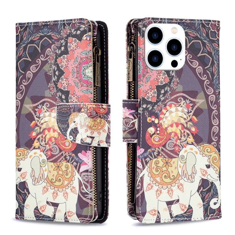 Colored Drawing Pattern Zipper Phone Leather Case, For iPhone 16 Pro Max, For iPhone 16 Pro