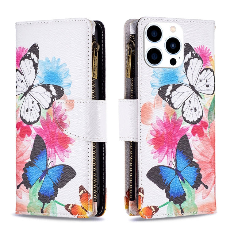 Colored Drawing Pattern Zipper Phone Leather Case, For iPhone 16 Pro Max, For iPhone 16 Pro