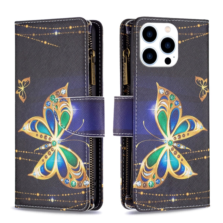 Colored Drawing Pattern Zipper Phone Leather Case, For iPhone 16 Pro Max, For iPhone 16 Pro