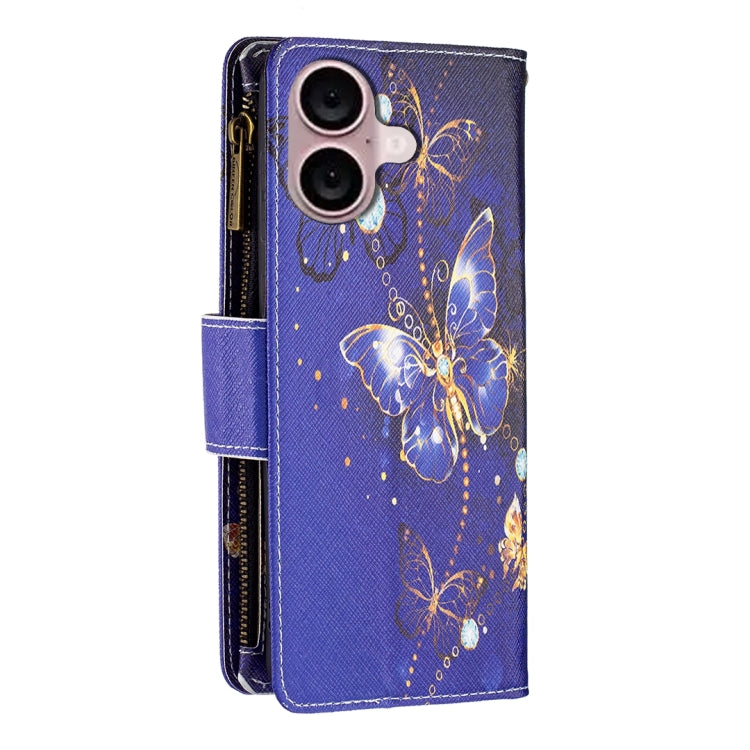 Colored Drawing Pattern Zipper Phone Leather Case, For iPhone 16 Plus, For iPhone 16