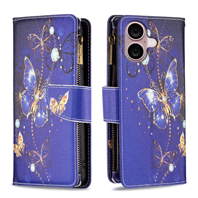 Colored Drawing Pattern Zipper Phone Leather Case, For iPhone 16 Pro Max, For iPhone 16 Pro