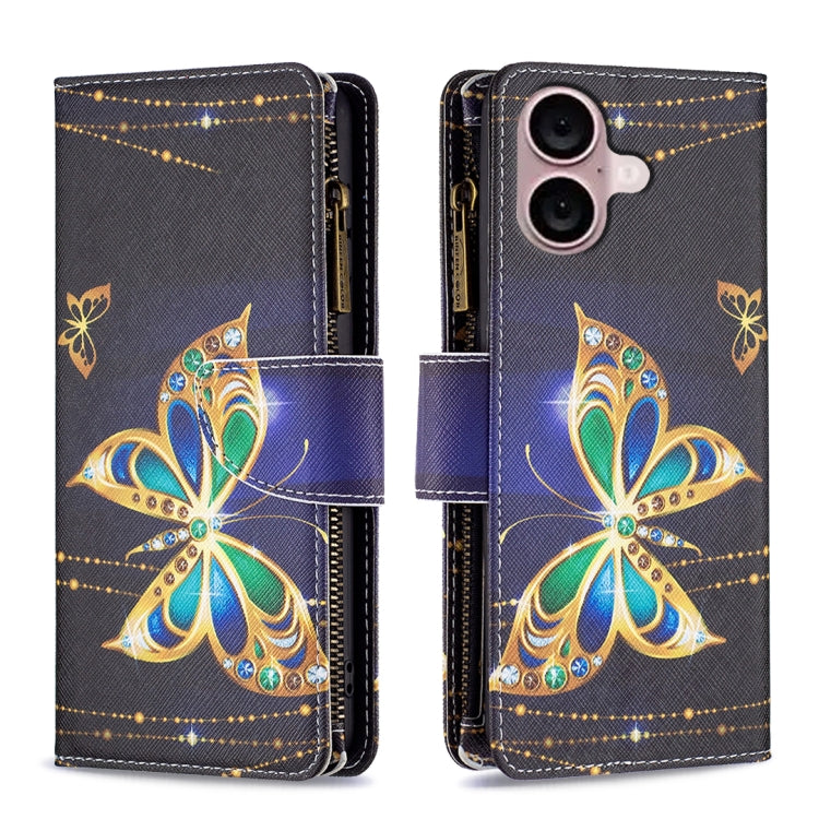 Colored Drawing Pattern Zipper Phone Leather Case, For iPhone 16 Pro Max, For iPhone 16 Pro