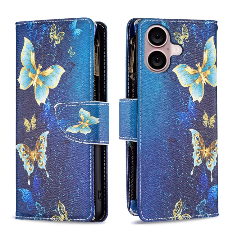 Colored Drawing Pattern Zipper Phone Leather Case, For iPhone 16 Pro Max, For iPhone 16 Pro