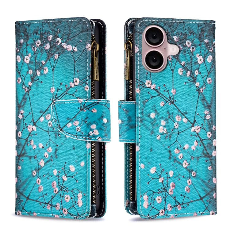 Colored Drawing Pattern Zipper Phone Leather Case, For iPhone 16 Pro Max, For iPhone 16 Pro