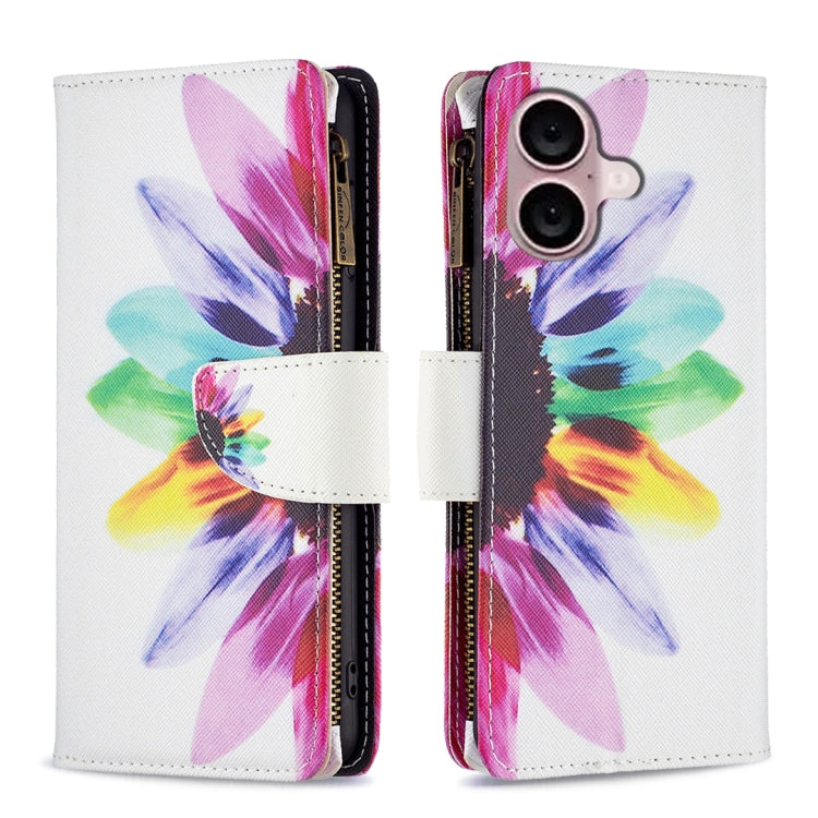 Colored Drawing Pattern Zipper Phone Leather Case, For iPhone 16 Pro Max, For iPhone 16 Pro