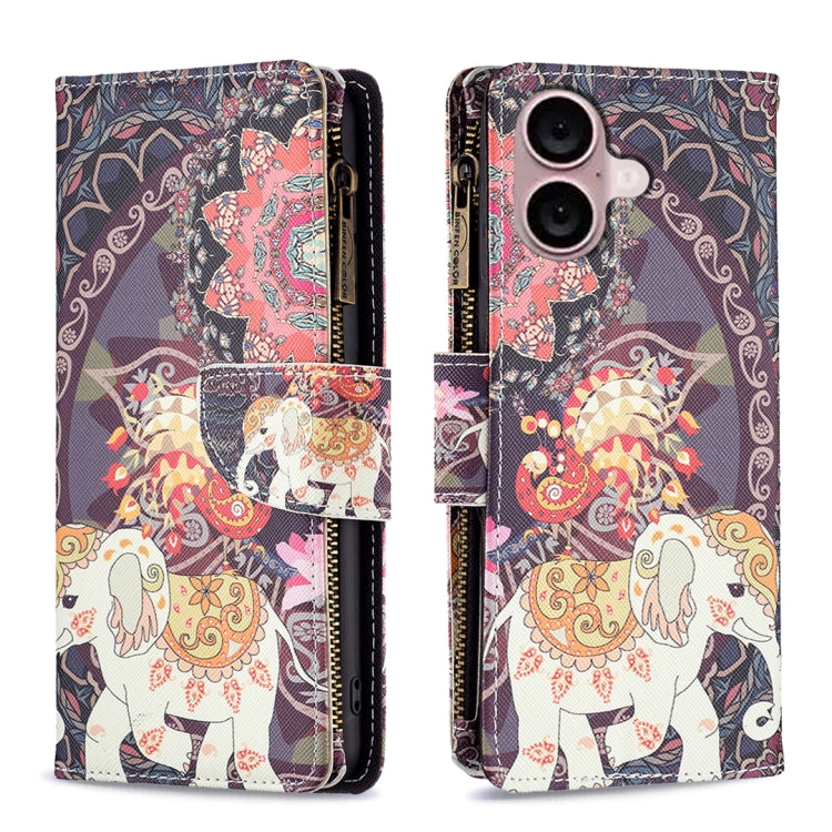 Colored Drawing Pattern Zipper Phone Leather Case, For iPhone 16 Pro Max, For iPhone 16 Pro