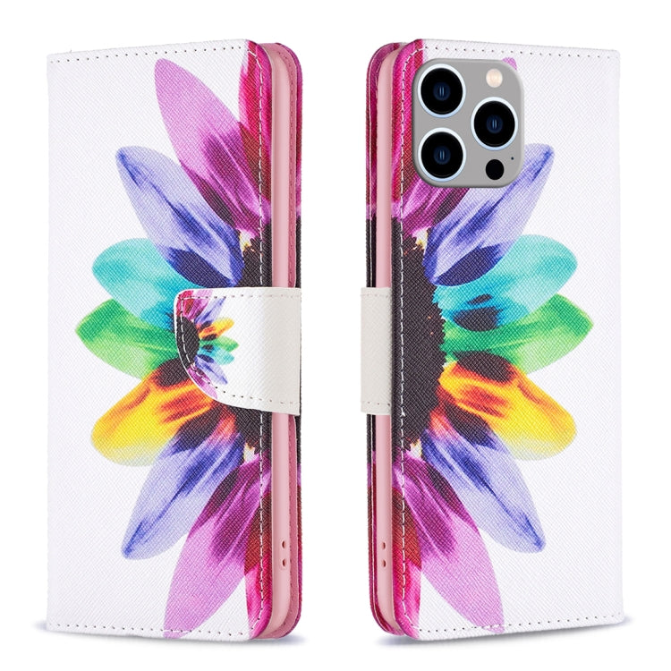 Colored Drawing Pattern Leather Phone Case, For iPhone 16 Plus, For iPhone 16
