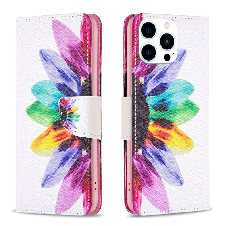 Colored Drawing Pattern Leather Phone Case, For iPhone 16 Plus, For iPhone 16