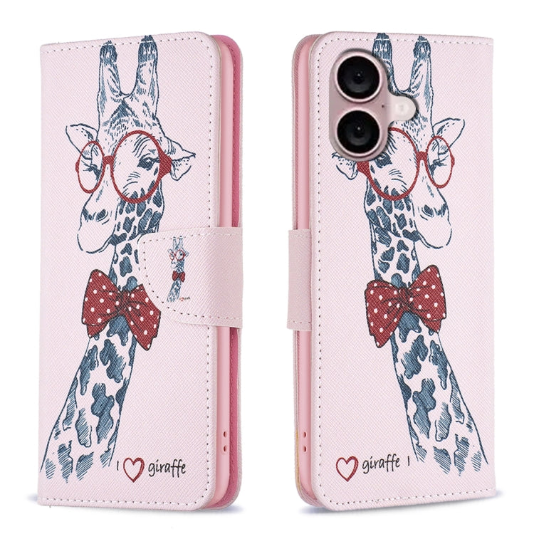 Colored Drawing Pattern Leather Phone Case, For iPhone 16 Plus, For iPhone 16