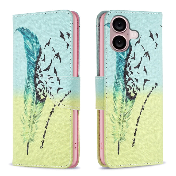 Colored Drawing Pattern Leather Phone Case, For iPhone 16 Plus, For iPhone 16