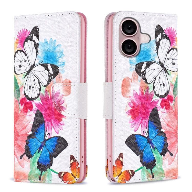 Colored Drawing Pattern Leather Phone Case, For iPhone 16 Pro Max, For iPhone 16 Pro