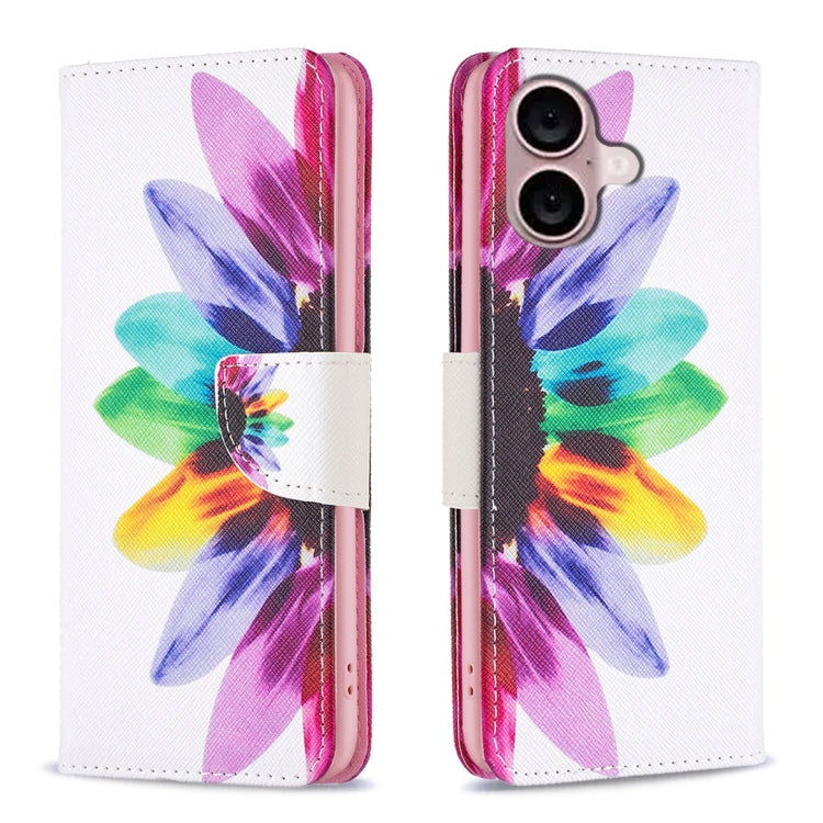 Colored Drawing Pattern Leather Phone Case, For iPhone 16 Pro Max, For iPhone 16 Pro