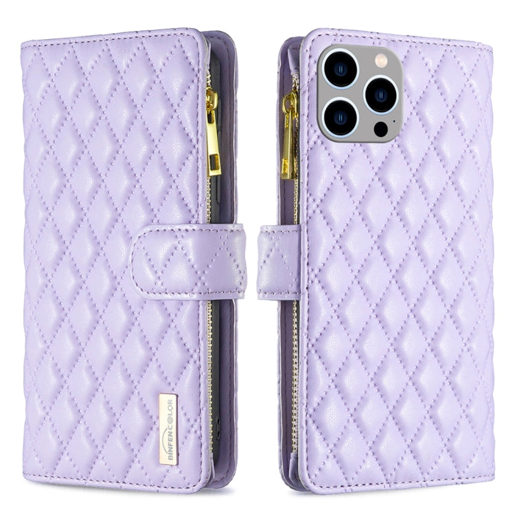 Diamond Lattice Zipper Wallet Leather Flip Phone Case, For iPhone 15 Pro Max, For iPhone 15 Pro, For iPhone 15 Plus, For iPhone 15