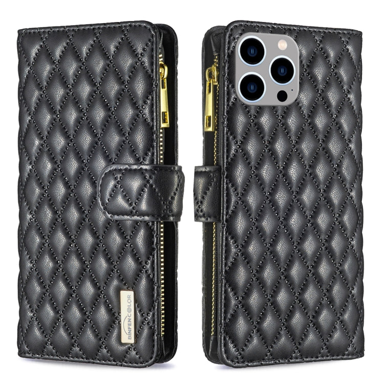 Diamond Lattice Zipper Wallet Leather Flip Phone Case, For iPhone 15 Pro Max, For iPhone 15 Pro, For iPhone 15 Plus, For iPhone 15