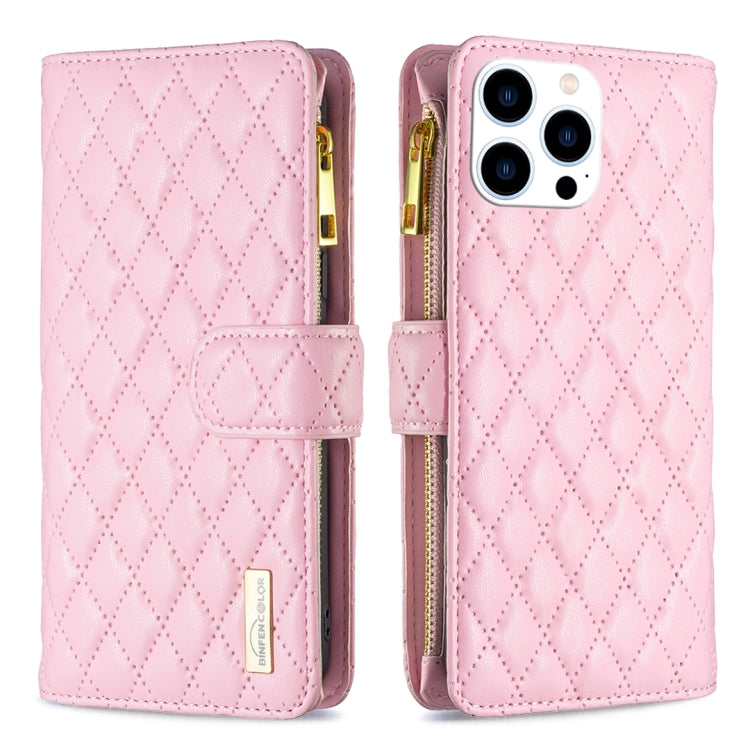 Diamond Lattice Zipper Wallet Leather Flip Phone Case, For iPhone 15 Pro Max, For iPhone 15 Pro, For iPhone 15 Plus, For iPhone 15